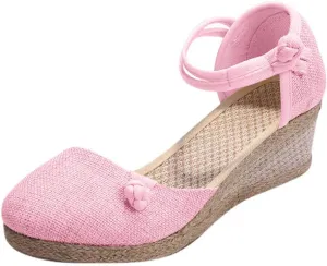 Women Ladies Retro Canvas Wedge Round Toe Casual Sandals Singles Shoes Sandals Platform Size 11 Womens Sandals Dressy