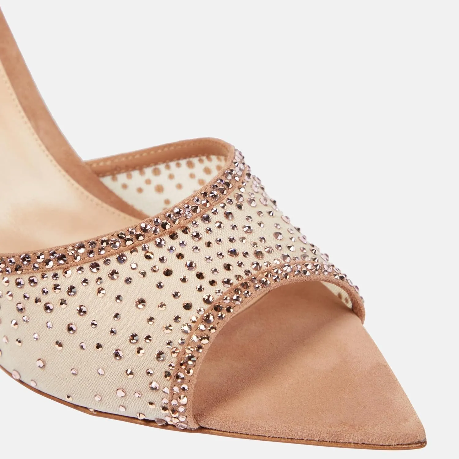 Women Rhinestone Mesh Stiletto Heels Slip On Mules Open Pointed Toe Pumps Crystal Embellished Heeled Sandals Party Dressy Slides Shoes