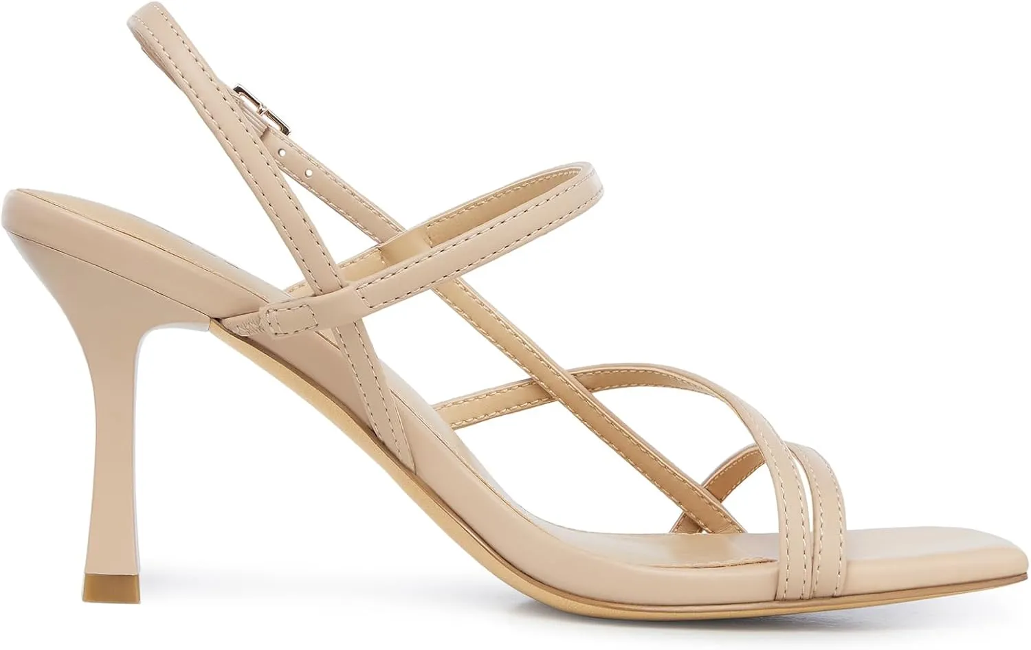 Women Strappy High Heels: Square Open Toe Slingback Sandals, Dressy Sexy Comfortable Kitten Heeled, Prom Party Wedding Black White Gold Nude