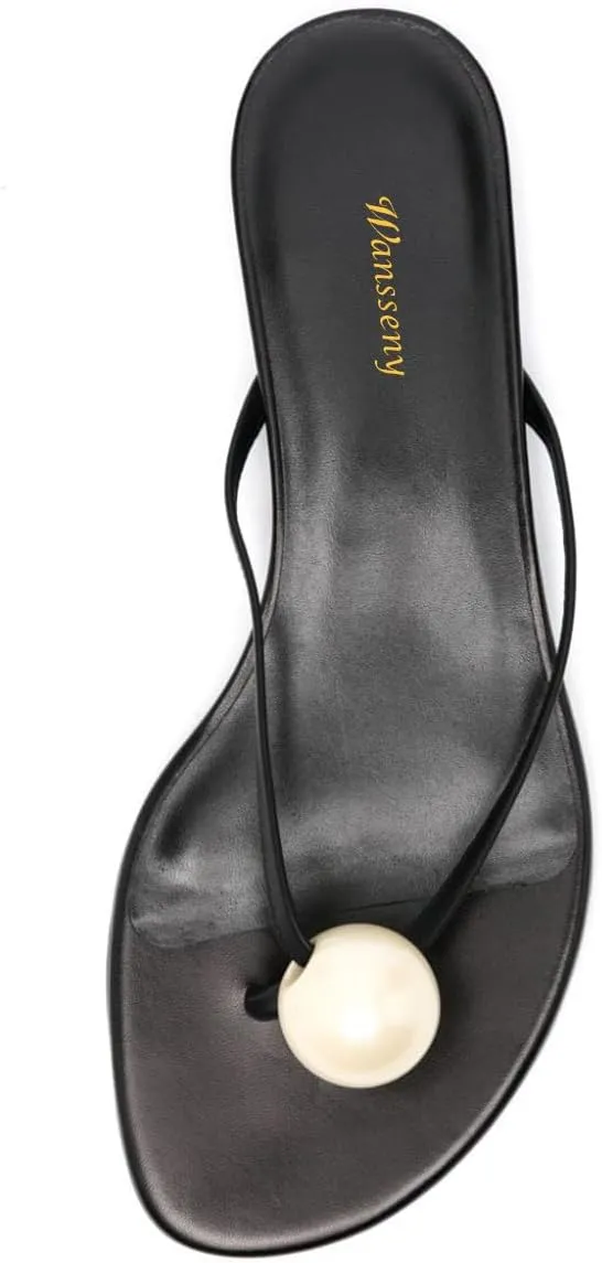 Women Versatile Pearl Open Toe Soft Insole Flip Flops Comfy Slip on Basic Thong Sandals Summer Beach Casual Daily Mules Size 4-16 US