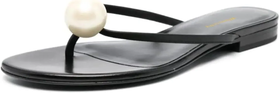 Women Versatile Pearl Open Toe Soft Insole Flip Flops Comfy Slip on Basic Thong Sandals Summer Beach Casual Daily Mules Size 4-16 US
