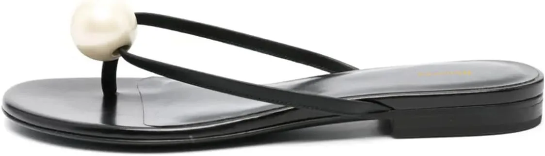 Women Versatile Pearl Open Toe Soft Insole Flip Flops Comfy Slip on Basic Thong Sandals Summer Beach Casual Daily Mules Size 4-16 US