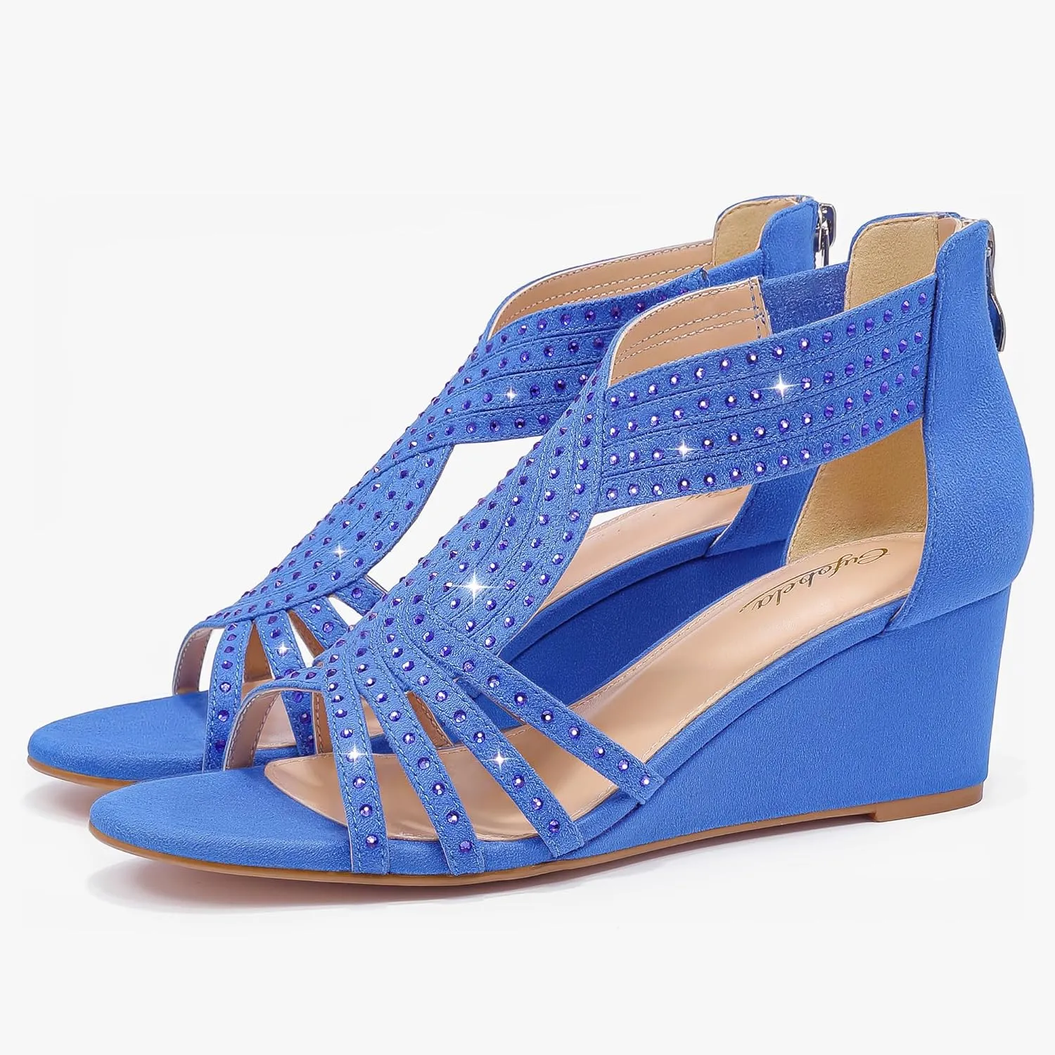 Women Wedge Sandals Sparkly Rhinestone Open Toe Fashion Dressy Sandals Evening Wedding Prom Shoes