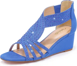 Women Wedge Sandals Sparkly Rhinestone Open Toe Fashion Dressy Sandals Evening Wedding Prom Shoes