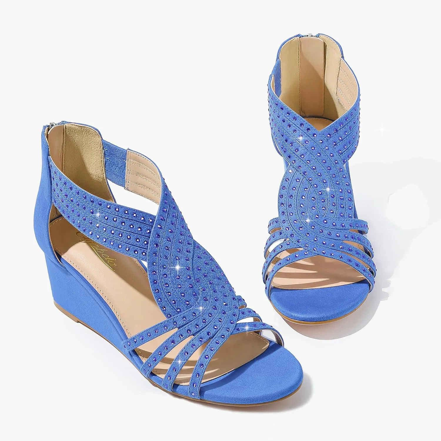Women Wedge Sandals Sparkly Rhinestone Open Toe Fashion Dressy Sandals Evening Wedding Prom Shoes