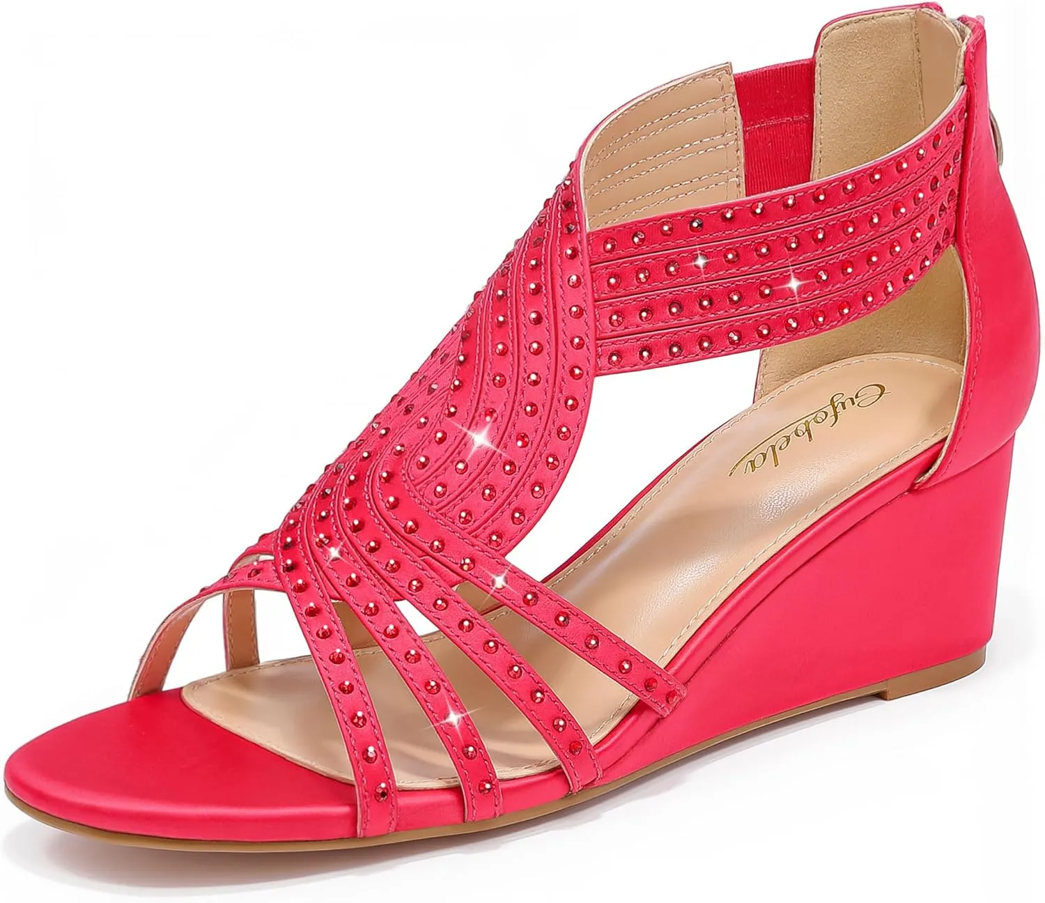Women Wedge Sandals Sparkly Rhinestone Open Toe Fashion Dressy Sandals Evening Wedding Prom Shoes