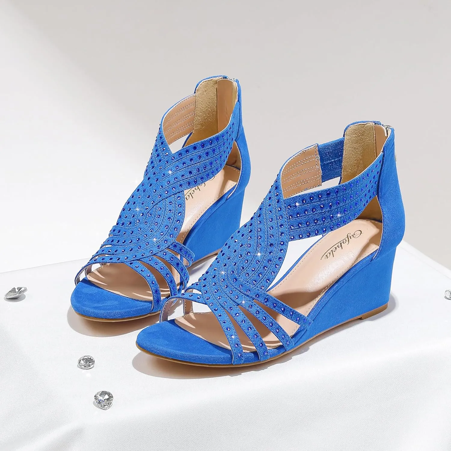 Women Wedge Sandals Sparkly Rhinestone Open Toe Fashion Dressy Sandals Evening Wedding Prom Shoes