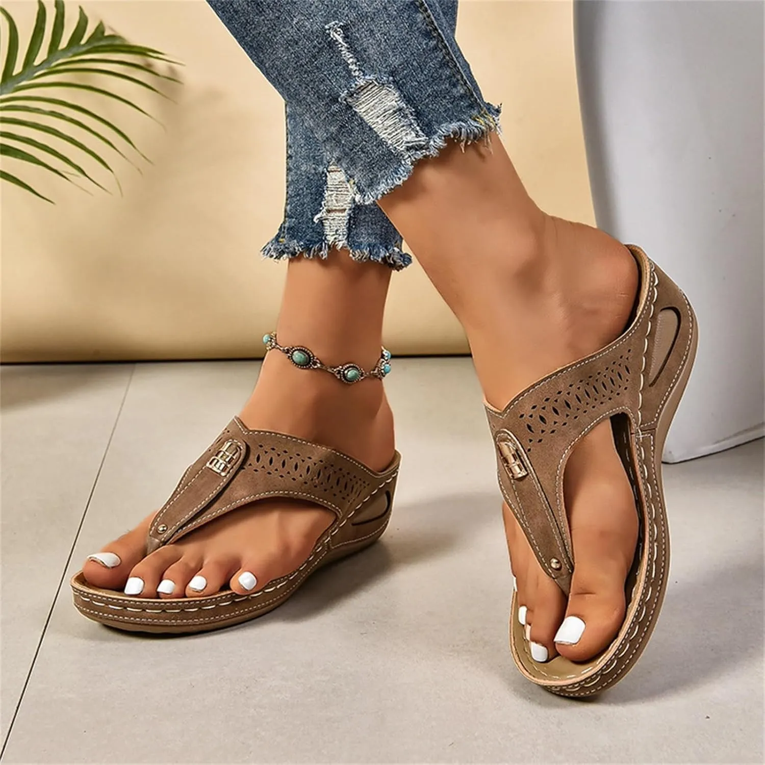 Womens Avylays Orthopedic Sandals,Breathable Mesh Hollow Sports Sandals,Orthopedic Flip-Flops Summer Casual Sandals with Non-Slip Sole,Rhinestones Wedge Heel Thick-Soled Slippers Women