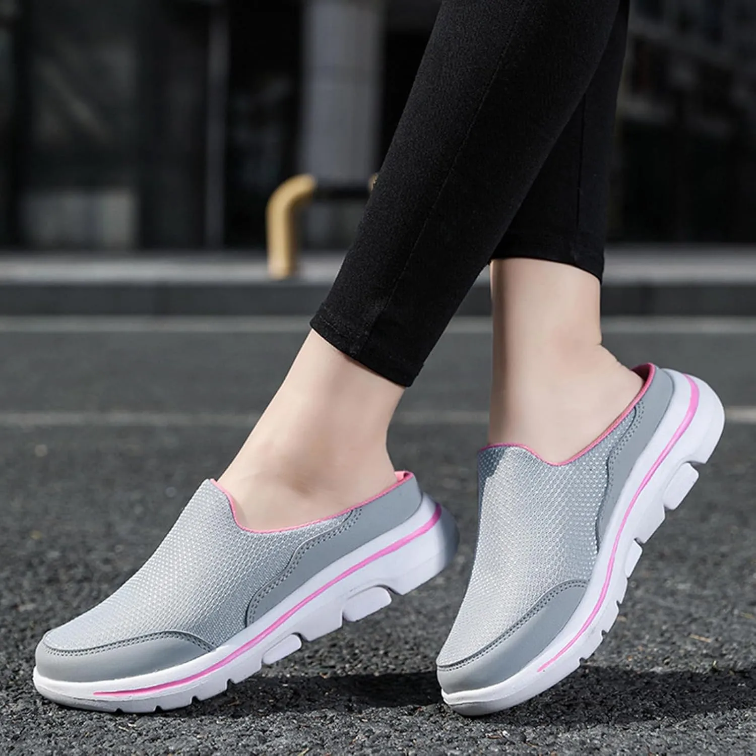 Women's Backless Walking Sneakers Summer Slip-on Mule Shoes Closed Toe Slip On Mesh Breathable Slippers Comfort Lightweight Casual Soft Soles Shoes Going Out Sports Outdoor Trendy Footwear