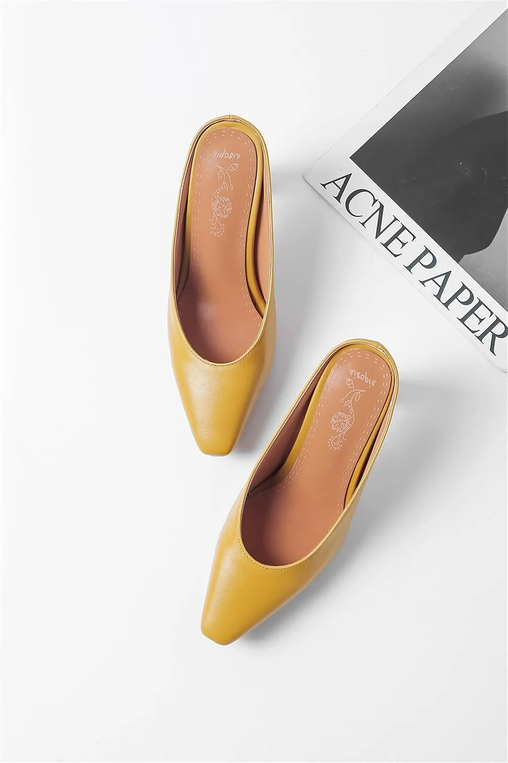 Women's Basic High Chunky Heel Mules for Women Pointed Toe Slip-On Backless Slide Sandals Pumps Work Casual Fashion Business Dress Party Office Comfortable Leather Shoes