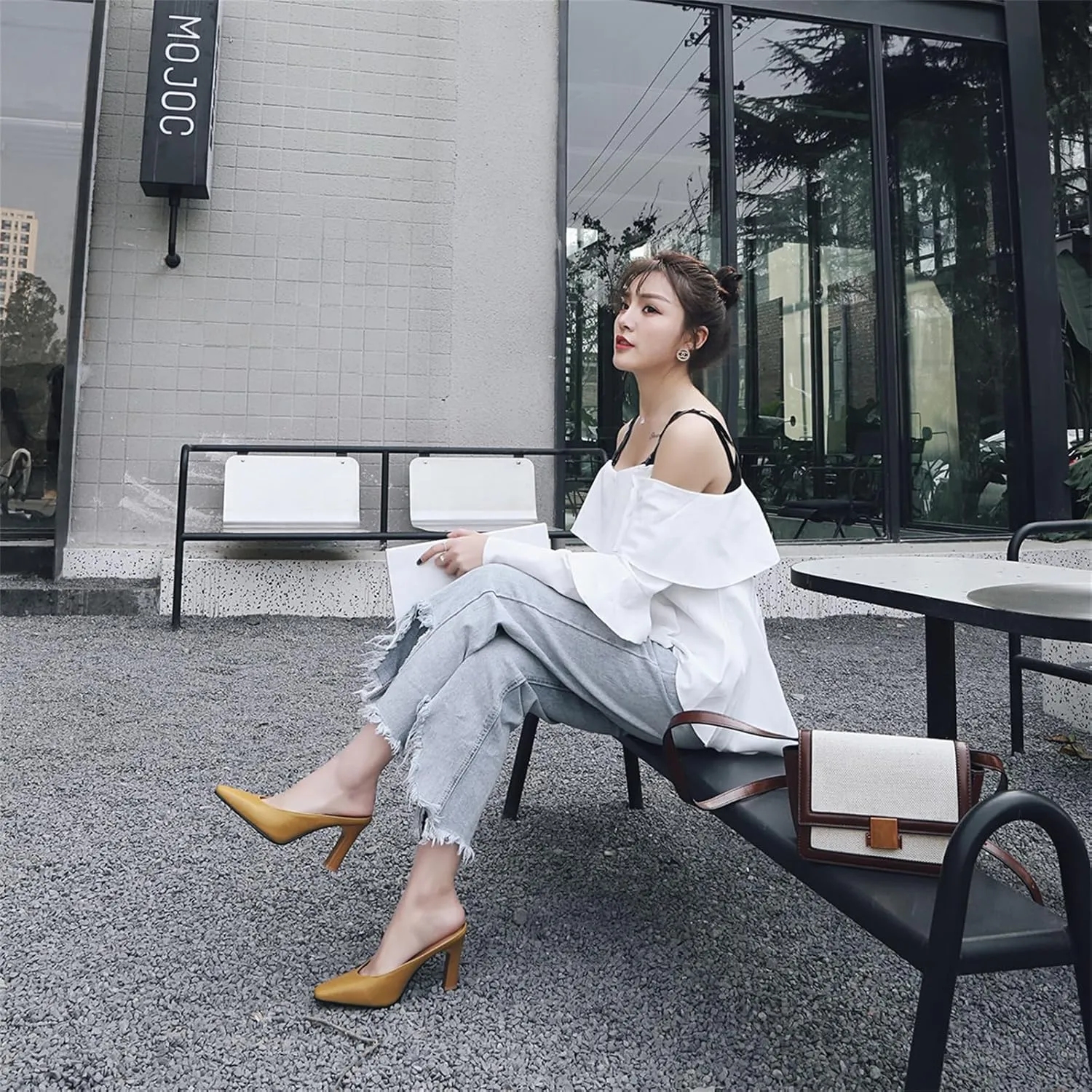 Women's Basic High Chunky Heel Mules for Women Pointed Toe Slip-On Backless Slide Sandals Pumps Work Casual Fashion Business Dress Party Office Comfortable Leather Shoes