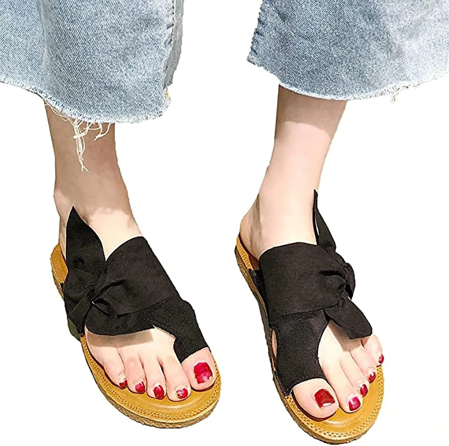 Women's Big Toe Bone Correction Sandals, Summer Bow-knot Flat with Arch Support Non-slip Wear-resistant Beach Travel Slippers, for Women Hallux Valgus Bunion