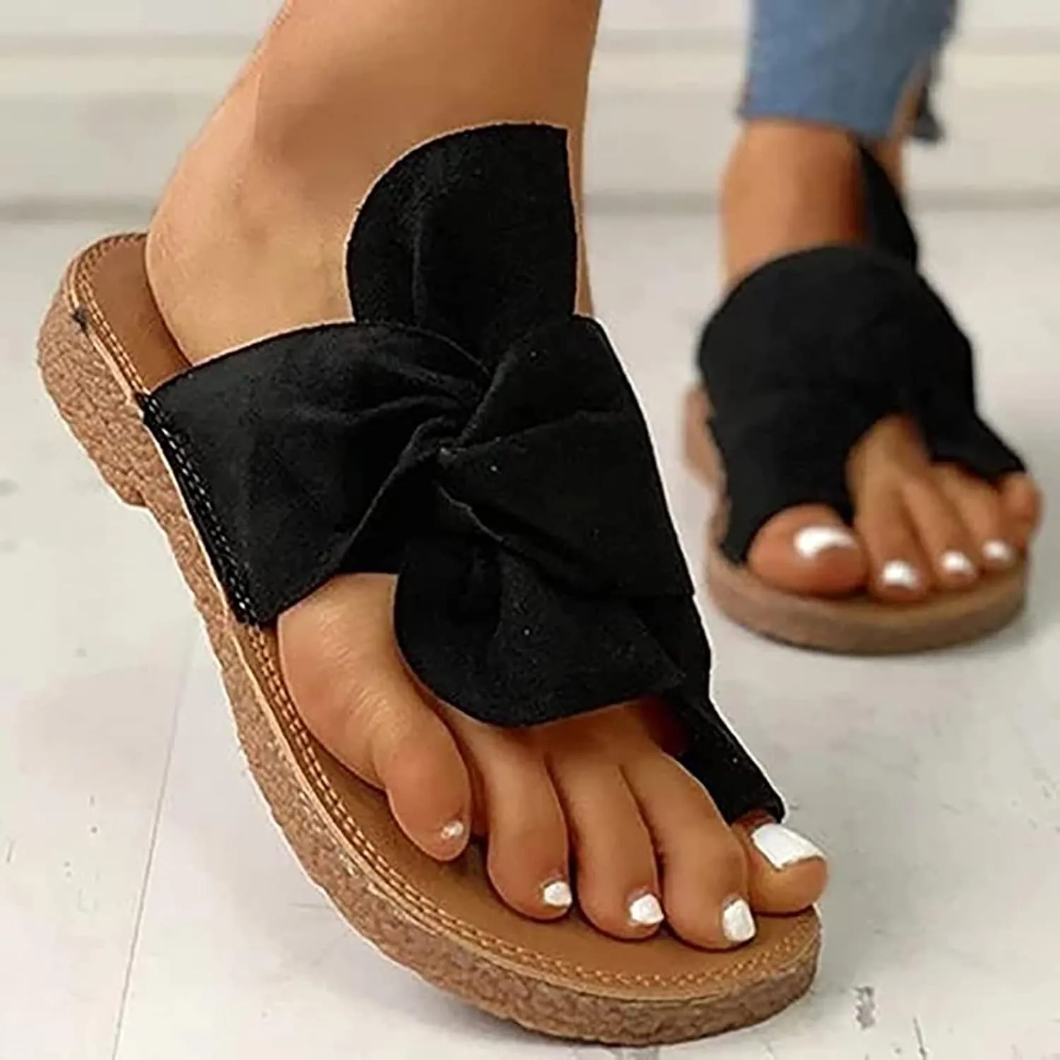 Women's Big Toe Bone Correction Sandals, Summer Bow-knot Flat with Arch Support Non-slip Wear-resistant Beach Travel Slippers, for Women Hallux Valgus Bunion