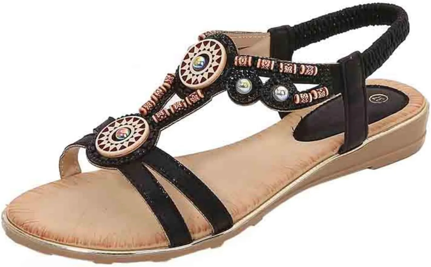 Womens Black Flat Sandals Comfortable Casual Dress Bohemian Walking Sandal Summer Shoes Boho Hiking Workout Shoe Dressy