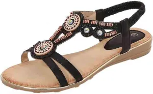 Womens Black Flat Sandals Comfortable Casual Dress Bohemian Walking Sandal Summer Shoes Boho Hiking Workout Shoe Dressy