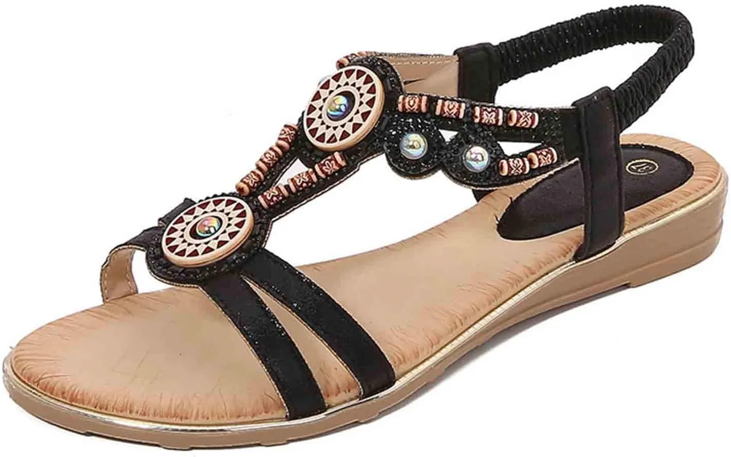 Womens Black Flat Sandals Comfortable Casual Dress Bohemian Walking Sandal Summer Shoes Boho Hiking Workout Shoe Dressy
