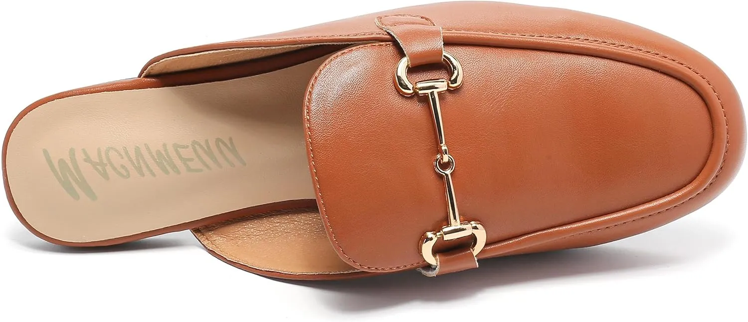 Women's Black Mules: Round Toe, Backless, Slides, Comfortable, Metal Buckle