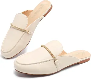 Women's Black Mules: Round Toe, Backless, Slides, Comfortable, Metal Buckle