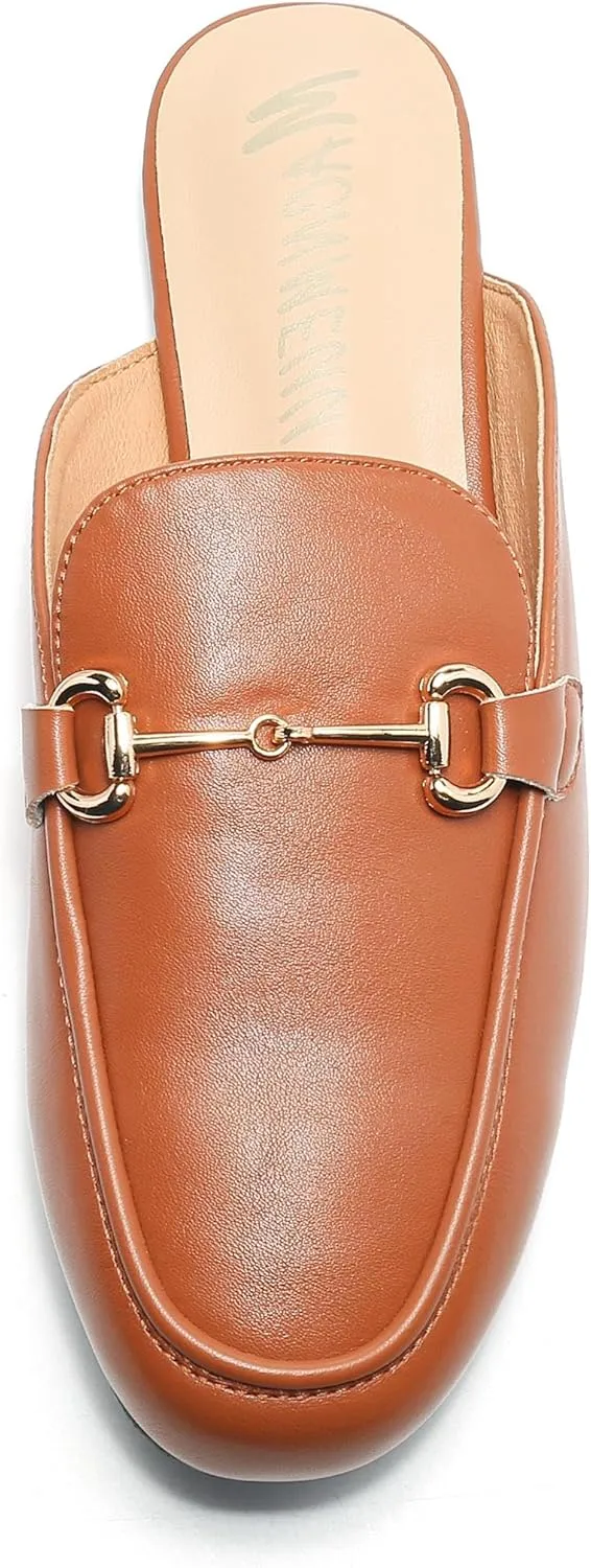 Women's Black Mules: Round Toe, Backless, Slides, Comfortable, Metal Buckle
