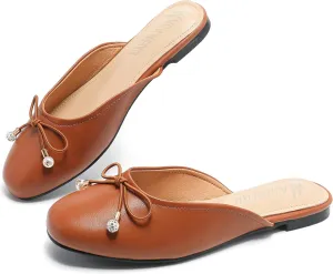 Women's Black Mules: Round Toe, Backless, Slides, Comfortable, Metal Buckle