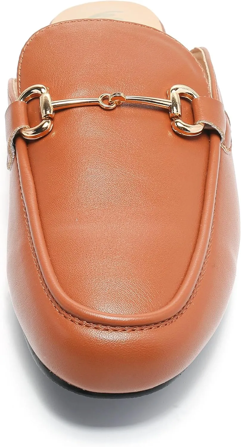 Women's Black Mules: Round Toe, Backless, Slides, Comfortable, Metal Buckle