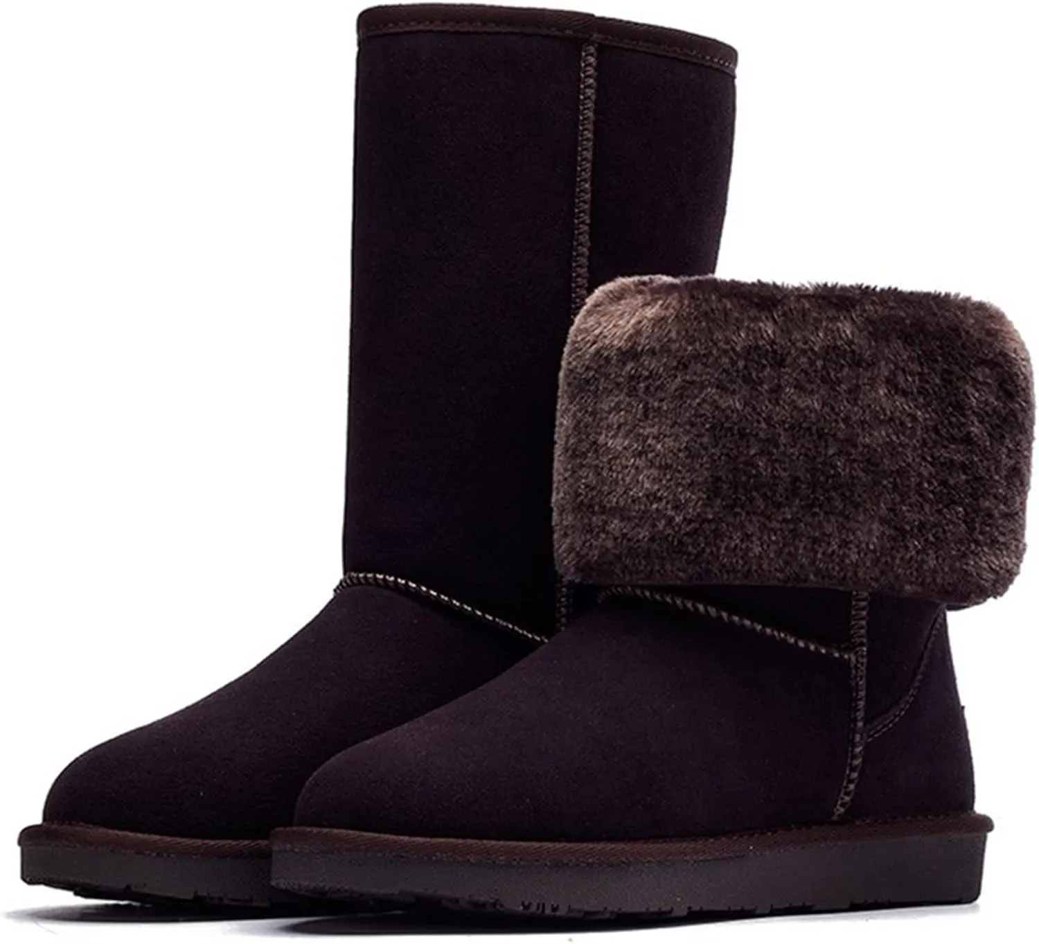 Womens Boots Genuine leather women's winter high boots High cowhide snow boots Plush flat bottomed warm boots.