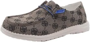 Women's Breathable Canvas Floral Slip On Wide Casual Loafers Outdoor Walking Low Top Sport Knit Deck Shoes Casual Comfortable Round Toe Lace Up Boat Shoes