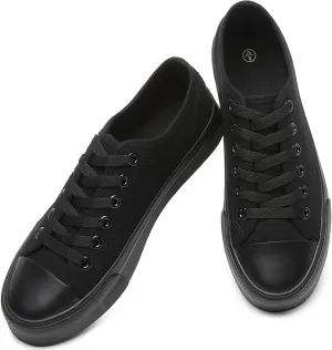 Womens Breathable Canvas Shoes,Lace up Canvas Sneakers for Women,Low Top Fashion Sneakers,Classic Black and White Sneakers