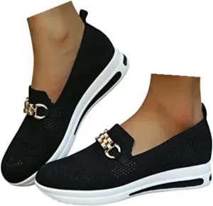 Women's Breathable Mesh Slip on Loafers Low Top Non-Slip Soft Sole Knitted Tennis Shoes Lightweight Platform Sneakers for Women Casual Outdoor Walking Shoes