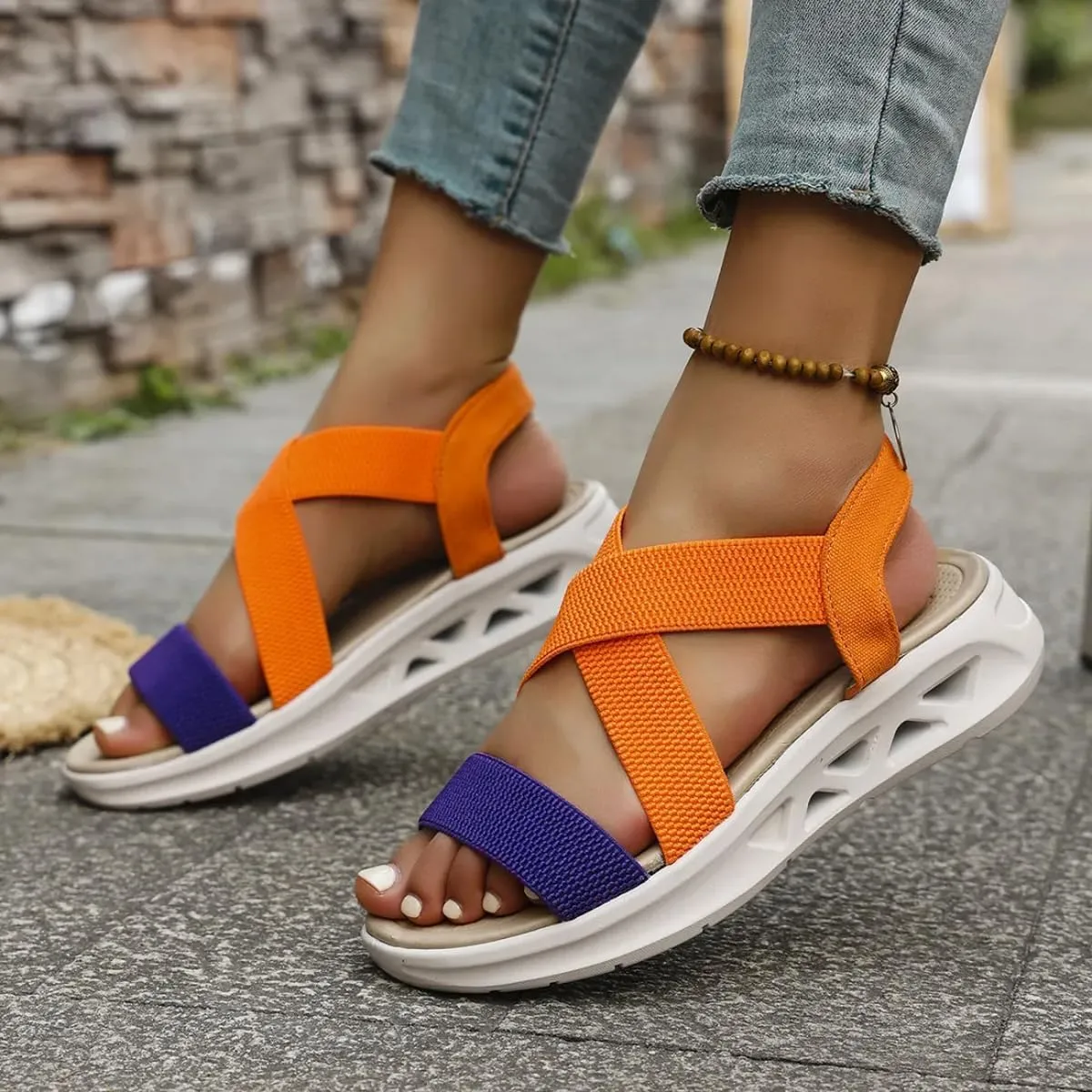 Women's Breathable Thick Sole Casual Orthopedic Sandals,Women's Walking Sandals with Arch Support, for Hiking Work