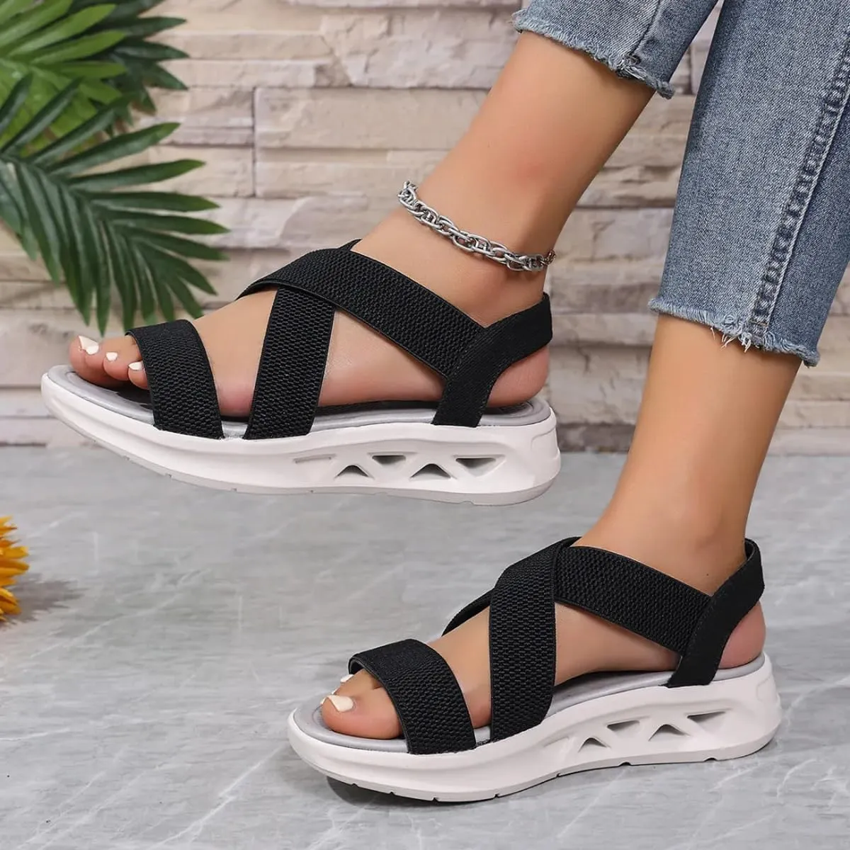 Women's Breathable Thick Sole Casual Orthopedic Sandals,Women's Walking Sandals with Arch Support, for Hiking Work