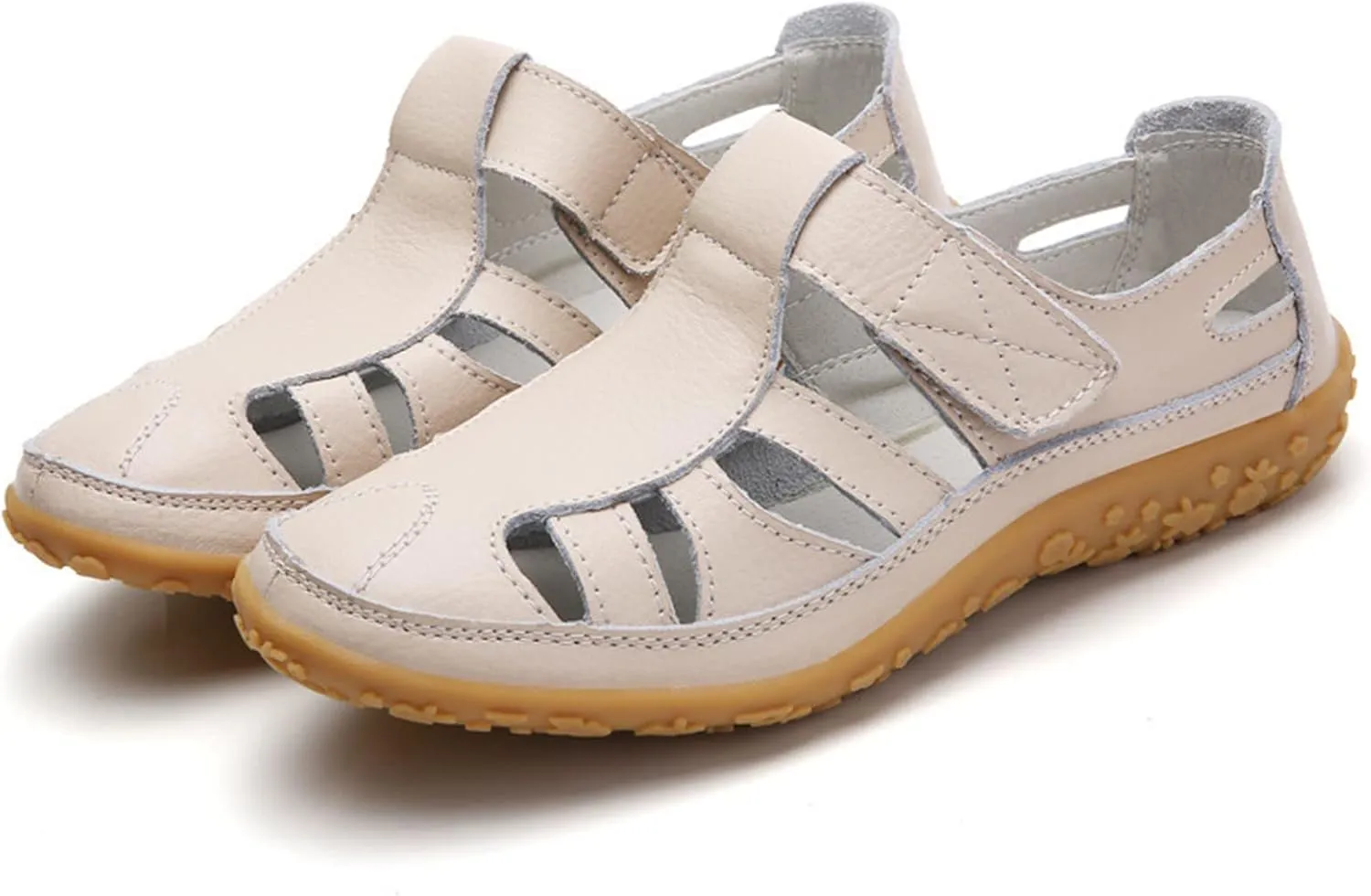 Women's Casual Boho Gladiator Sandals Summer Comfort Soft Sole Closed Toe Ankle Strap Beach Shoes Wide Width Leather Sandals