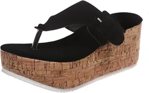 Women's Casual Open Toe Cork Wedge Flipflops Sandals Slip On Metallic Platform High Heel Thong Sandal 2025 Comfortable Flip Flops Clip Sandals Comfort Dressy Summer Espadrille Wedges Outdoor