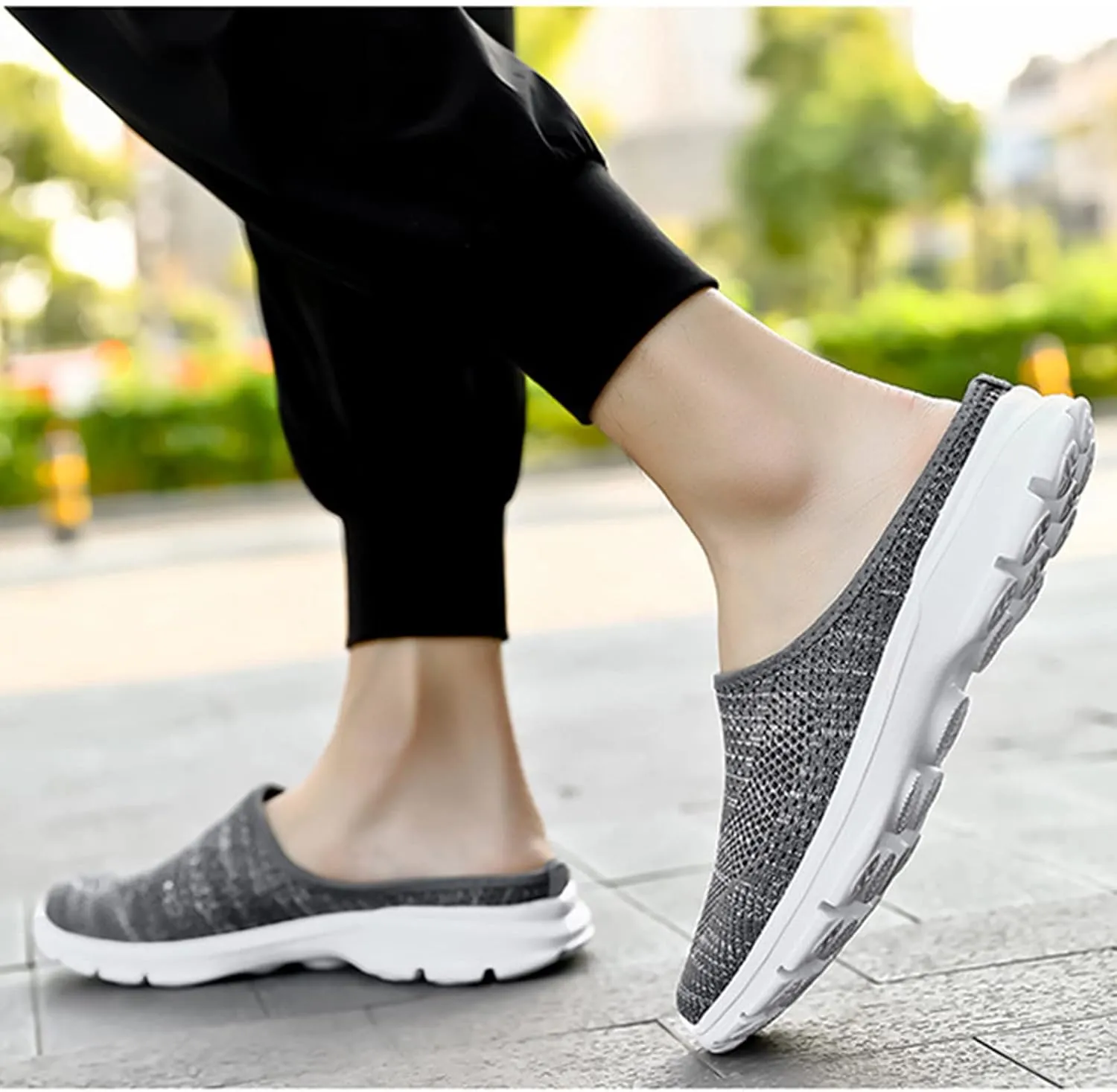 Women's Casual Slip on Half Shoes Breathable Arch Support Walking Mules Shoes Open Back Slip on Flats Non-Slip Sneakers Sandals
