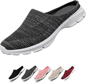 Women's Casual Slip on Half Shoes Breathable Arch Support Walking Mules Shoes Open Back Slip on Flats Non-Slip Sneakers Sandals