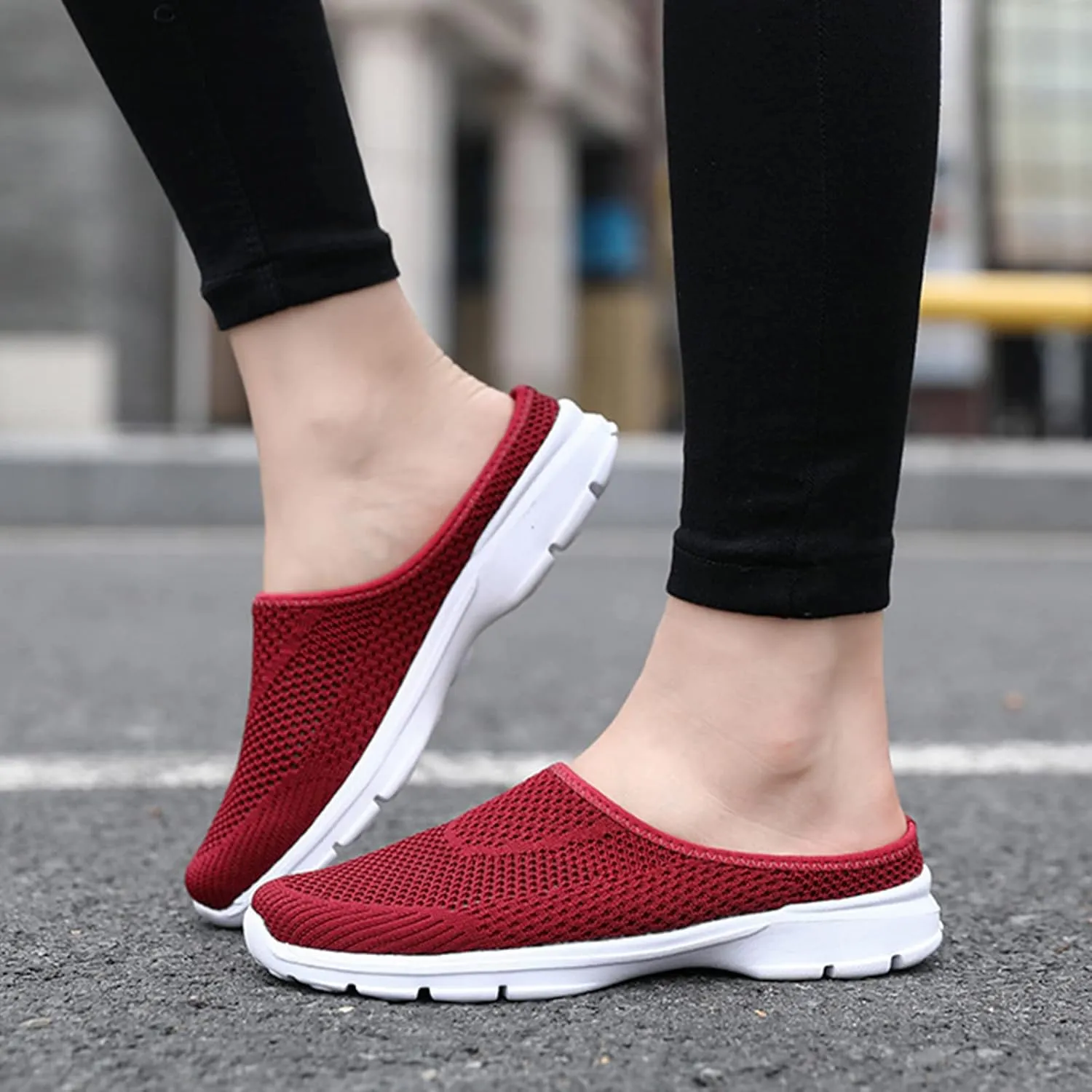 Women's Casual Slip on Half Shoes Breathable Arch Support Walking Mules Shoes Open Back Slip on Flats Non-Slip Sneakers Sandals