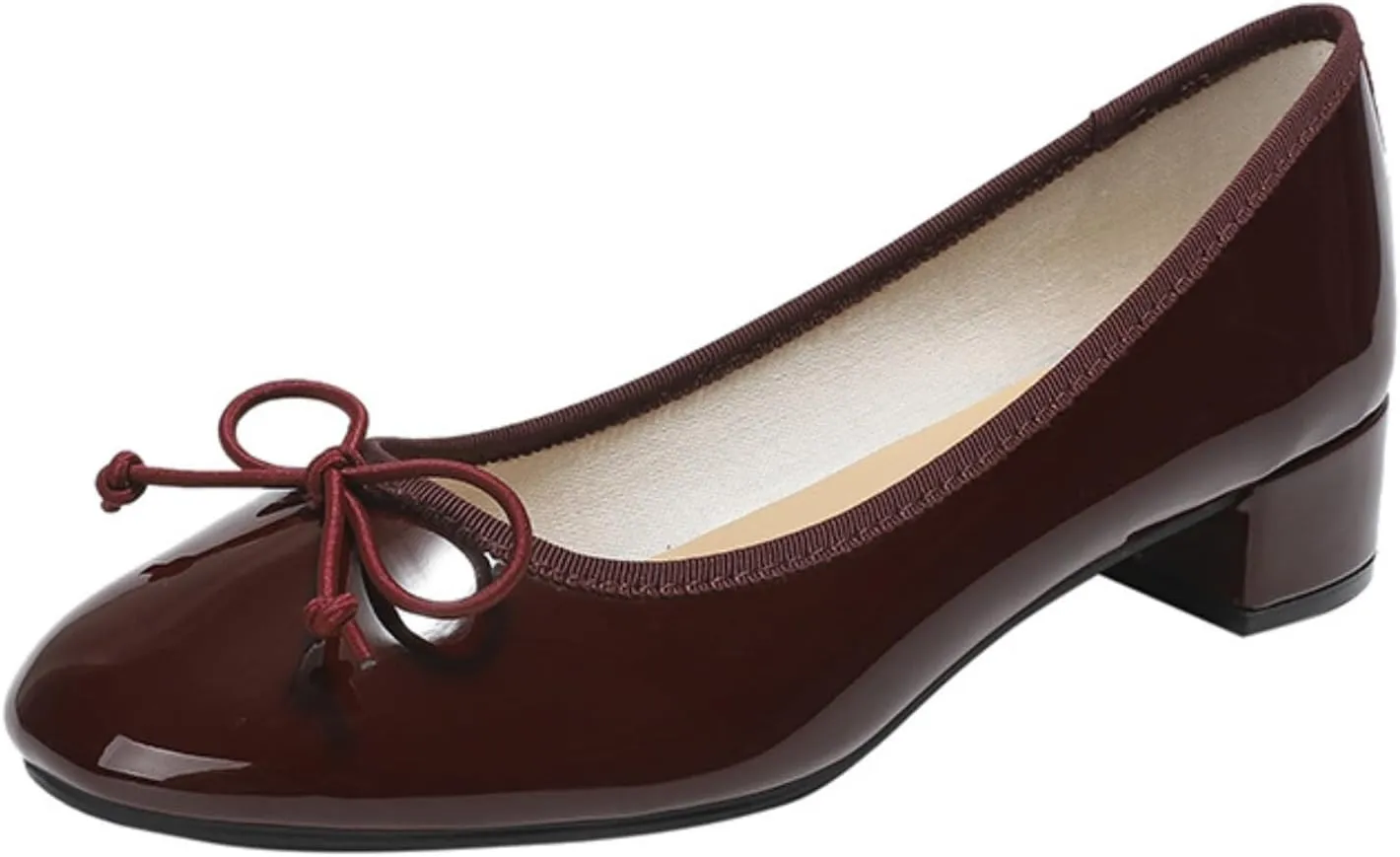 Women's Classic Closed Round Toe Patent Leather Bow Block Heel Loafers - Retro Shallow Slip-On Low Heel Casual Office Dress Shoes