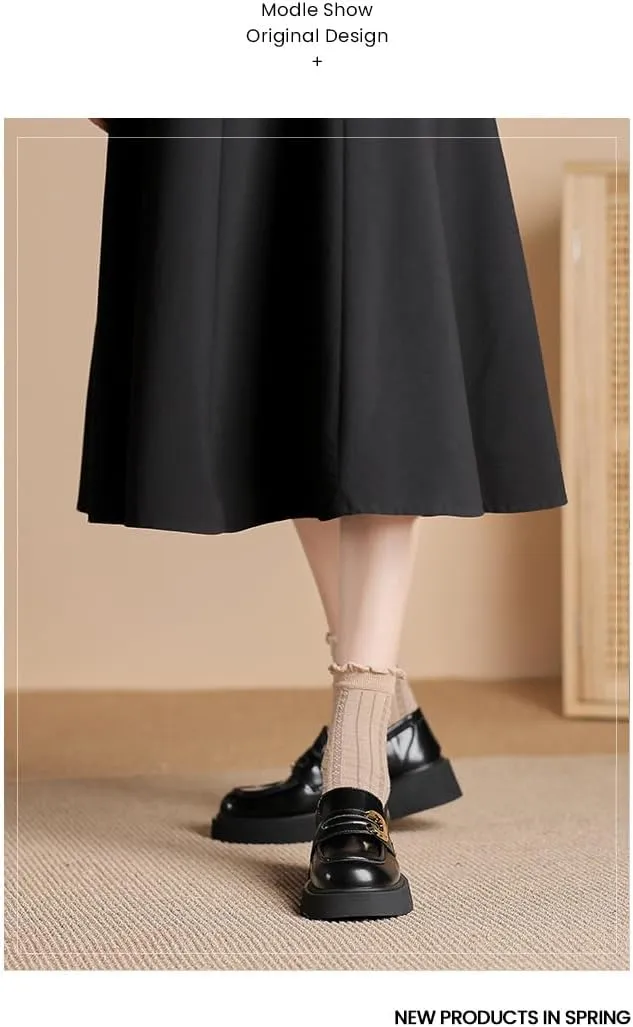 Women's Classic Platform Loafers,Comfortable Round Toe Slip-On Penny Shoes,Business Casual Office Work Formal Shoes