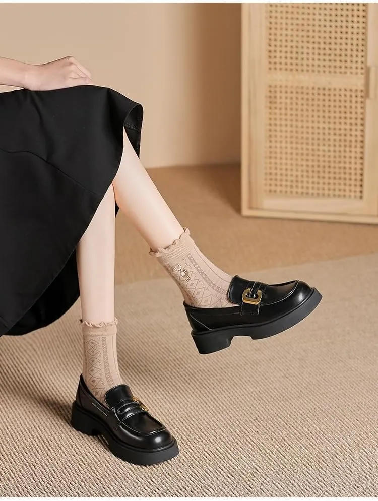 Women's Classic Platform Loafers,Comfortable Round Toe Slip-On Penny Shoes,Business Casual Office Work Formal Shoes