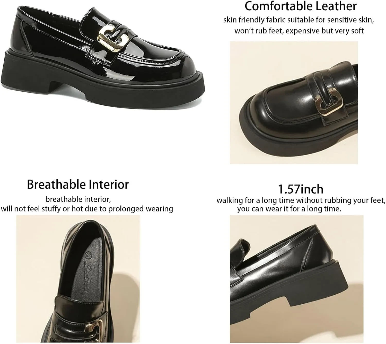 Women's Classic Platform Loafers,Comfortable Round Toe Slip-On Penny Shoes,Business Casual Office Work Formal Shoes