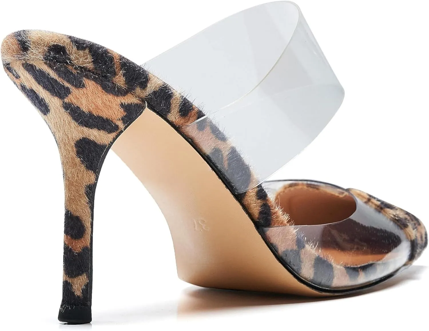 Women's Clear PVC Heeled Sandals Closed Pointed Toe Heart Cut Mules Transparent Slingback Pumps Summer Stiletto High Heels Party Prom Dress Shoes