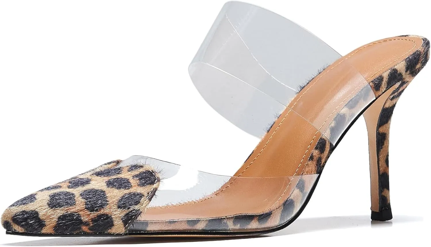 Women's Clear PVC Heeled Sandals Closed Pointed Toe Heart Cut Mules Transparent Slingback Pumps Summer Stiletto High Heels Party Prom Dress Shoes