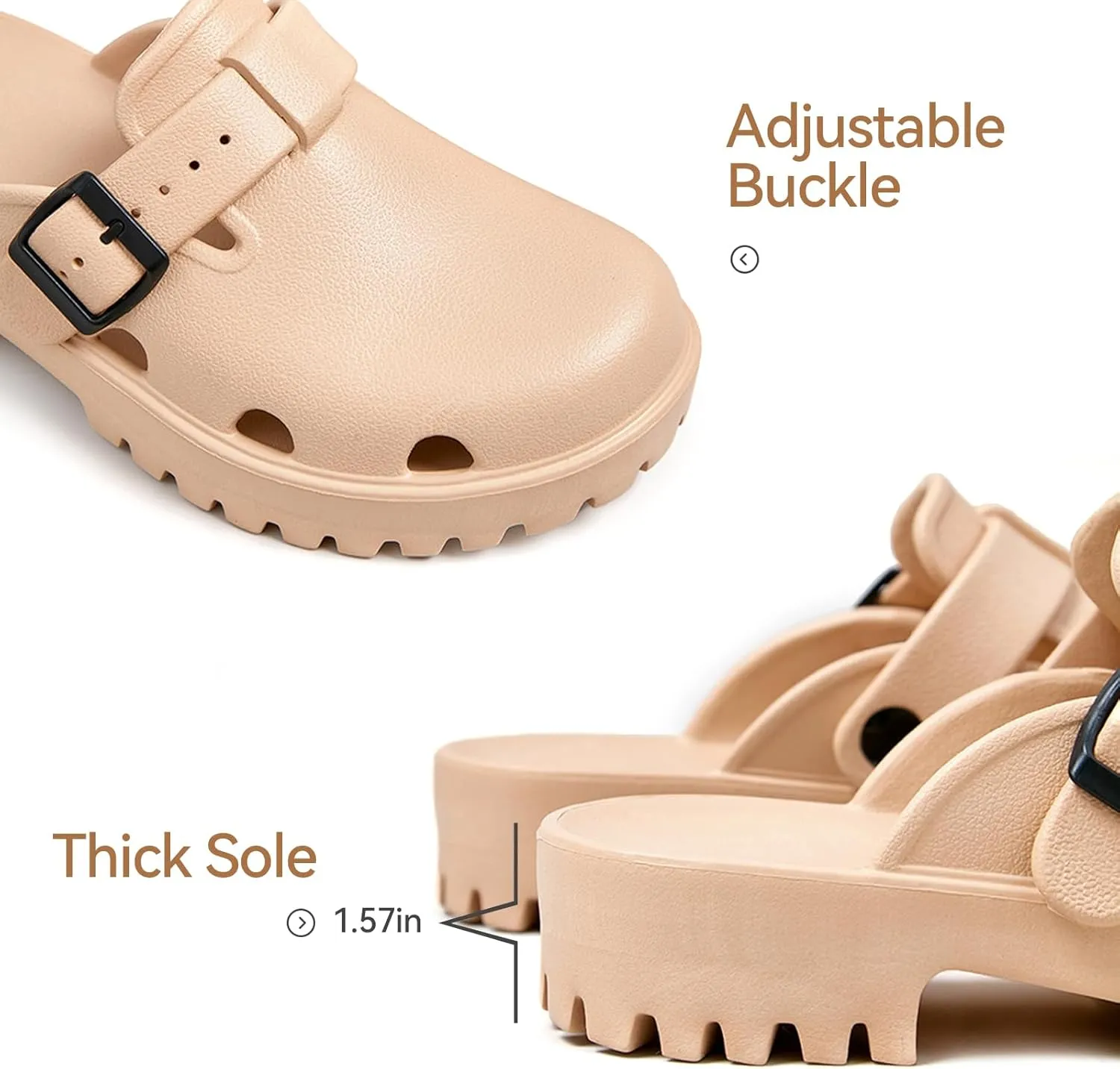 Womens Clogs, Slip on Garden Clog Shoes, Breathable Beach Sandals Adjustable Buckle Arch Support Platform Slides Indoor Outdoor Water Shoes