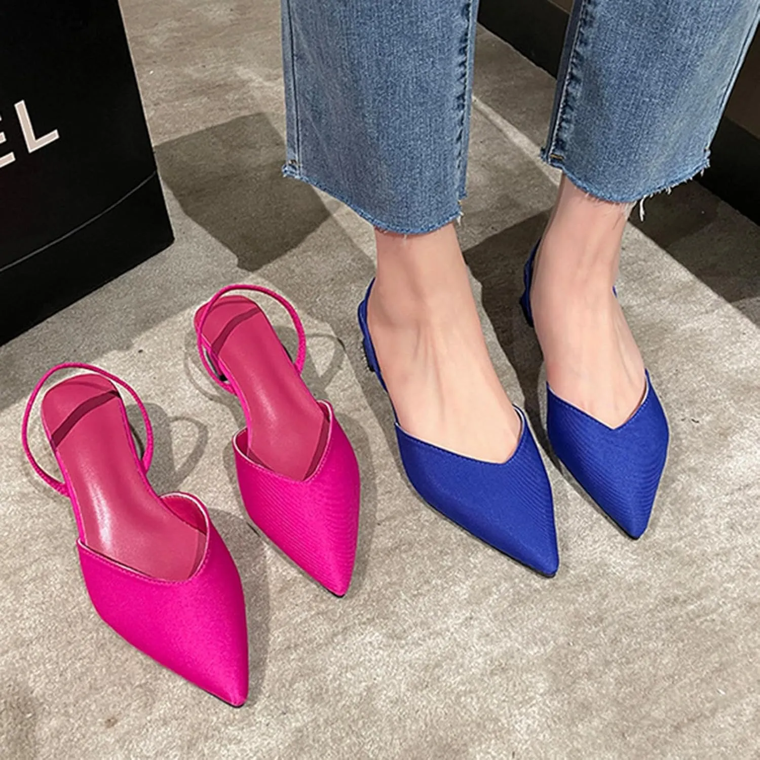 Women's Closed Pointed Toe Mules Sandal,Slingback Slip On Wedding Dress Pumps Fashion Chunky Heels Dress Shoes