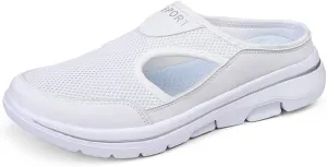 Women's Comfort Breathable Support Sports Sandals, Casual Mesh Slip On Walking Shoes, Orthopedic Shoes for Plantar Fasciitis Women, Lightweight Arch Support Memory Foam Sneaker (White,US 12)