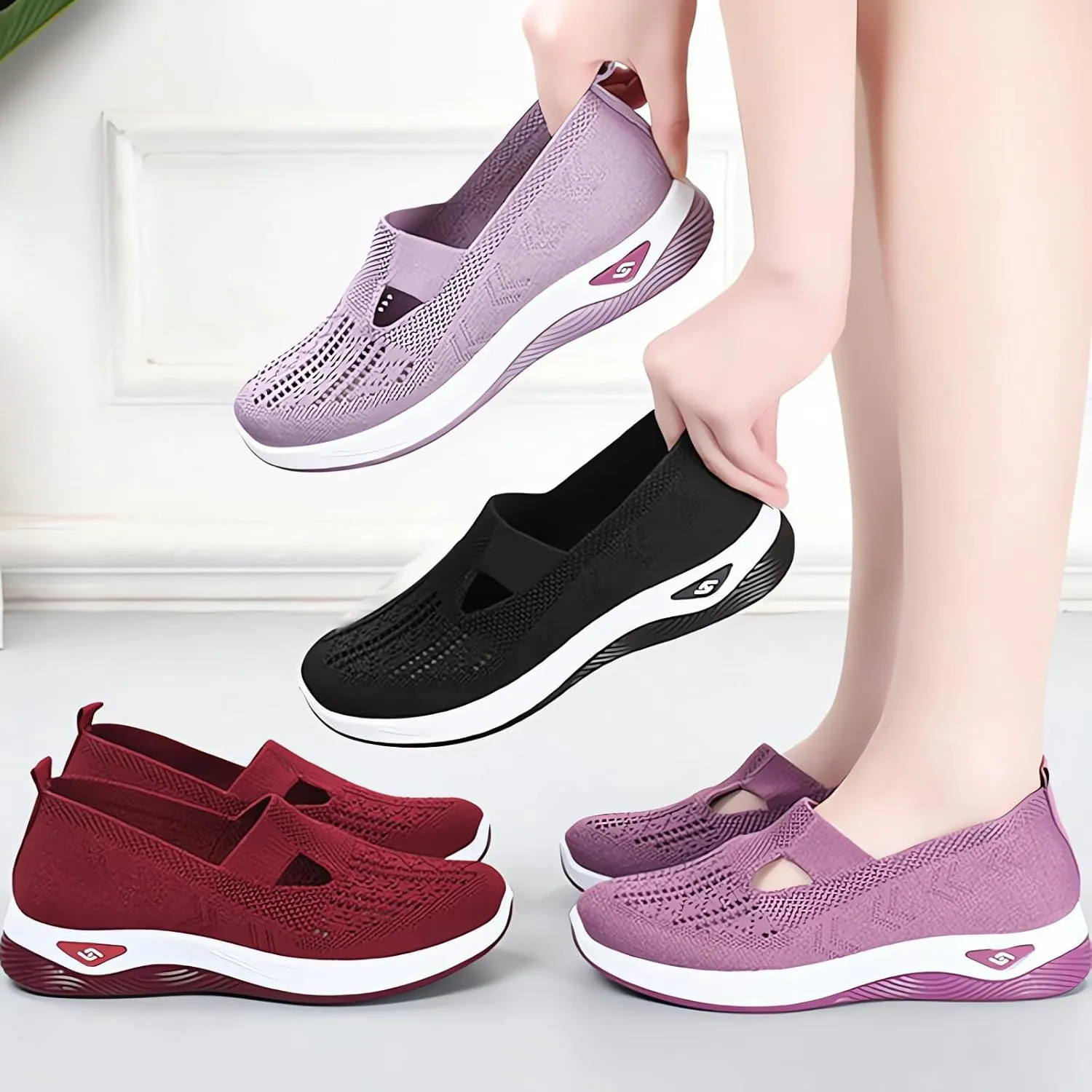 Women's Comfortable Breathable Knitted Sneakers,Zapatos Ortopédicos para Mujer, Orthopedic Walking Soft Shoes Arch Support