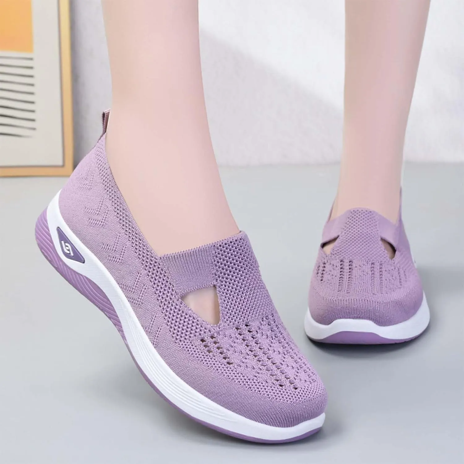 Women's Comfortable Breathable Knitted Sneakers,Zapatos Ortopédicos para Mujer, Orthopedic Walking Soft Shoes Arch Support