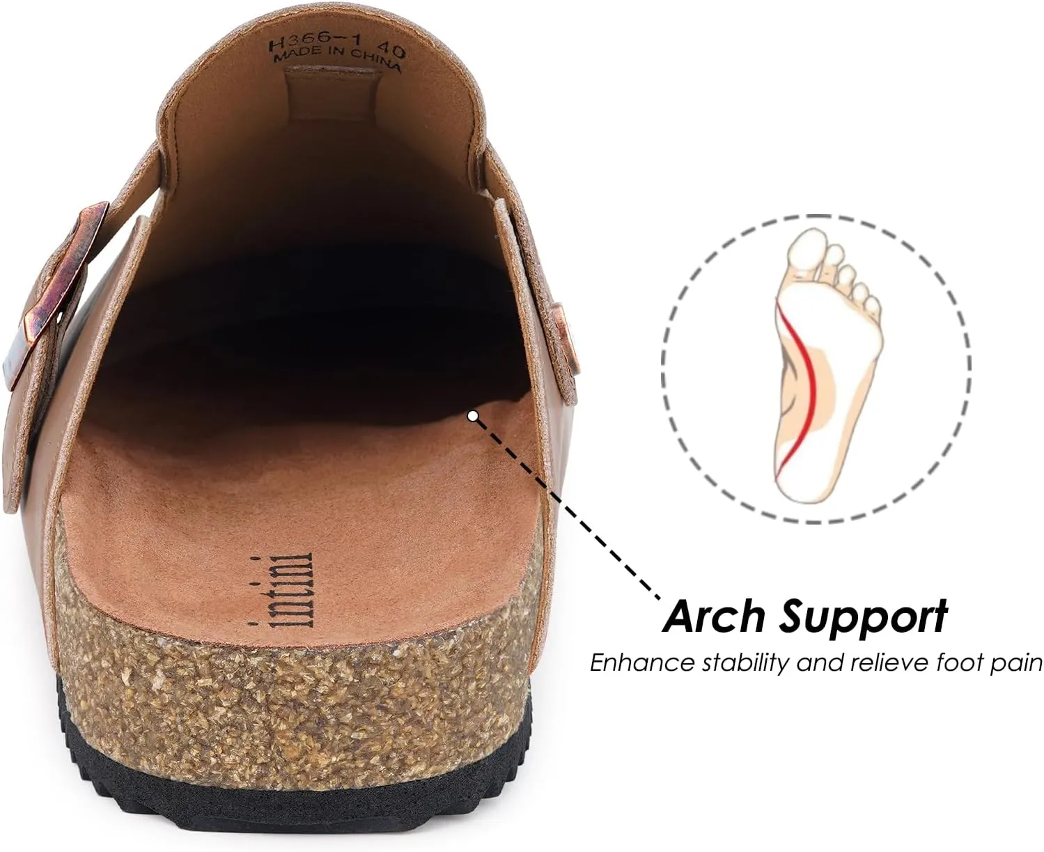 Womens Cork Footbed Clogs Mens PU Leather Mules with Arch Support Adjustable Buckle Comfort Slip On Potato Shoes Unisex Non-Slip Flat Sandals Indoor Outdoor