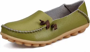 Women's Cowhide Leather Slipper Loafers Flat Shoes Slip-Ons