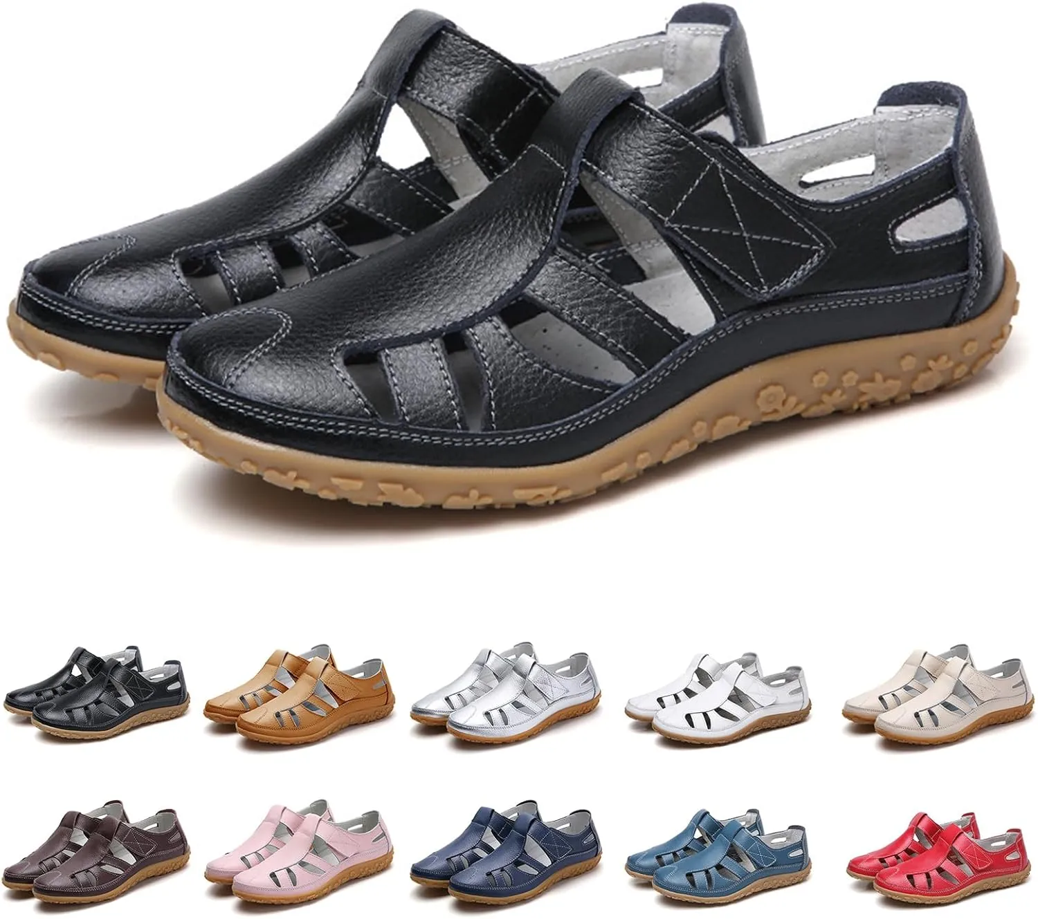 Women's Cutout Hook Sandals Non Slip Closed Toe Sandals Daily Breathable Walking Casual Shoes Summer Arch Support Walking Shoes Ankle Strap Beach Sandal Fashionable Versatile Casual Shoe
